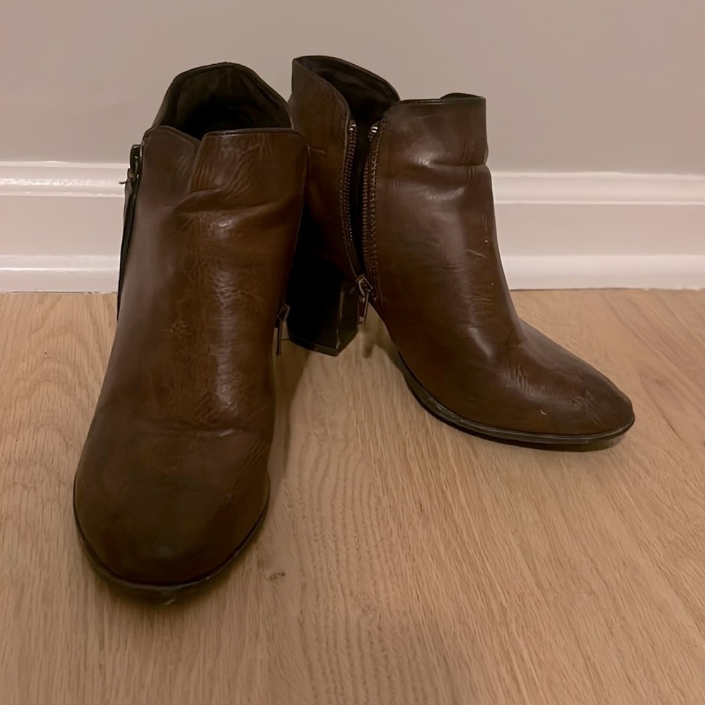 Brown leather booties
